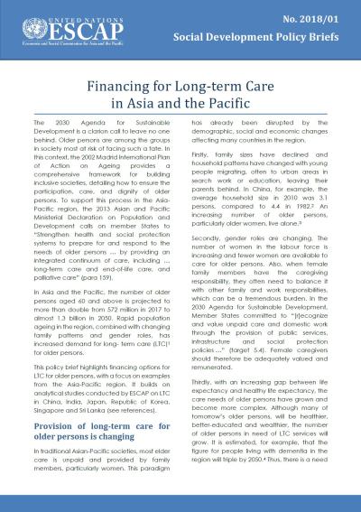 Financing for long-term care in Asia and the Pacific