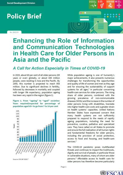 Enhancing the role of information and communication technologies in health care for older persons in Asia and the Pacific